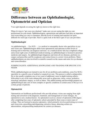 What Is the Difference Between an Ophthalmologist, Optometrist And