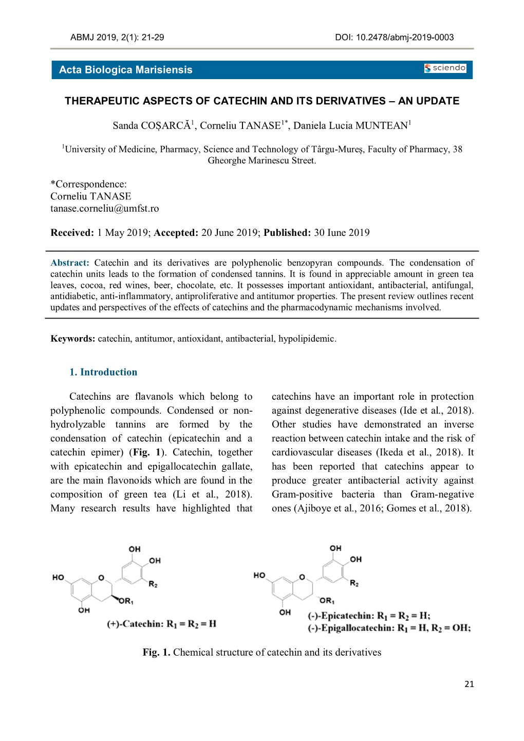 Therapeutic Aspects of Catechin and Its Derivatives – an Update