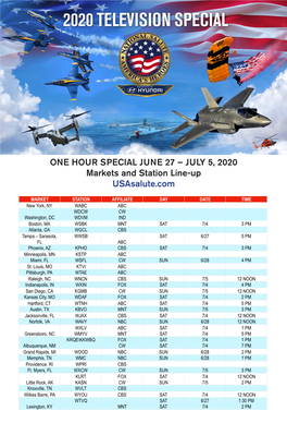 JULY 5, 2020 Markets and Station Line-Up Usasalute.Com