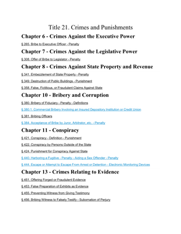 Title 21. Crimes and Punishments Chapter 6 - Crimes Against the Executive Power