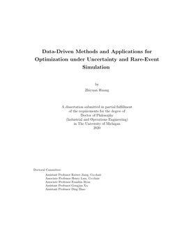 Data-Driven Methods and Applications for Optimization Under Uncertainty and Rare-Event Simulation