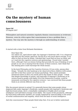 On the Mystery of Human Consciousness
