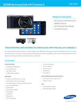 GC200 Samsung GALAXY Camera 2 SPEC SHEET