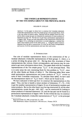 The 5-Modular Representations of the Tits Simple Group in the Principal Block