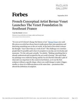French Conceptual Artist Bernar Venet Launches the Venet Foundation in Southeast France