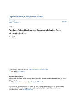 Prophesy, Public Theology, and Questions of Justice: Some Modest Reflections