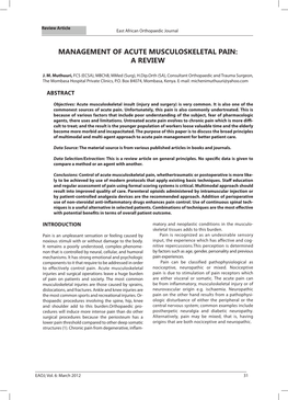 Management of Acute Musculoskeletal Pain