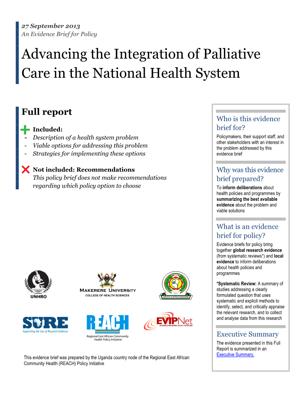 Advancing the Integration of Palliative Care in the National Health System