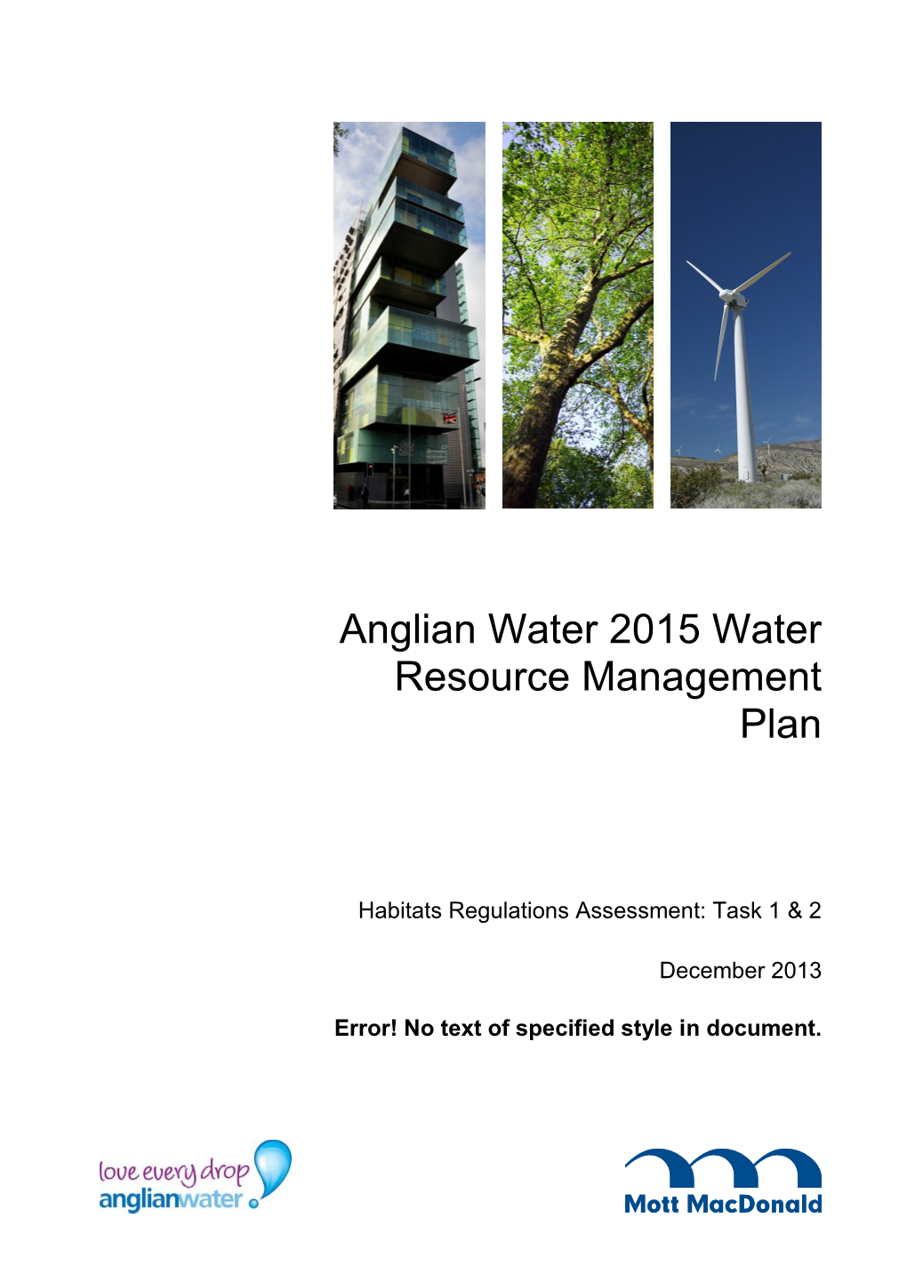 Anglian Water 2015 Water Resource Management Plan