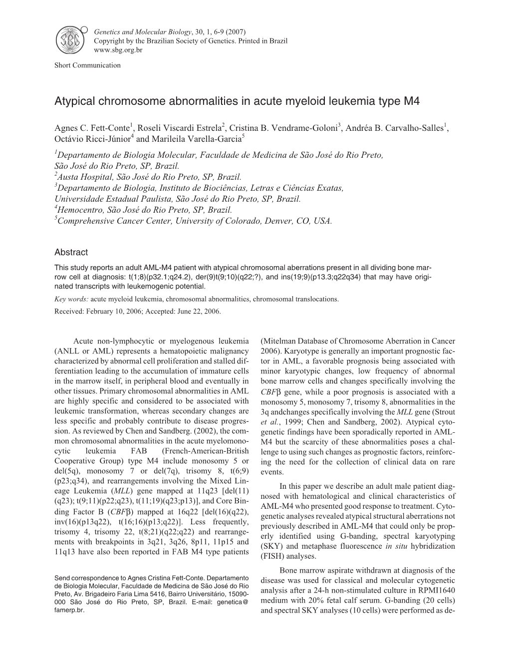 Atypical Chromosome Abnormalities in Acute Myeloid Leukemia Type M4