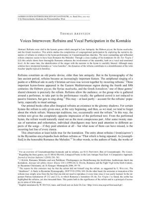 Voices Interwoven: Refrains and Vocal Participation in the Kontakia