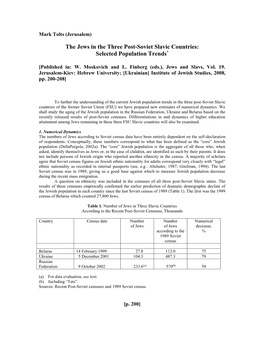 Demographic Trends Among the Jews in the Three Post-Soviet