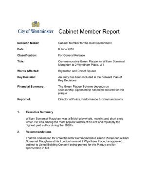 Cabinet Member Report William Somerset Maugham PDF 182 KB