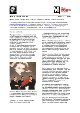 NEWSLETTER No. 40 May 31St, 2002