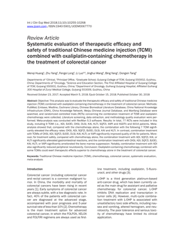 TCMI) Combined with Oxaliplatin-Containing Chemotherapy in the Treatment of Colorectal Cancer