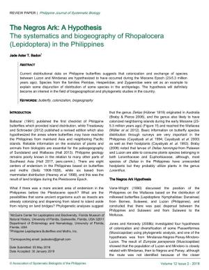 The Negros Ark: a Hypothesis the Systematics and Biogeography of Rhopalocera (Lepidoptera) in the Philippines
