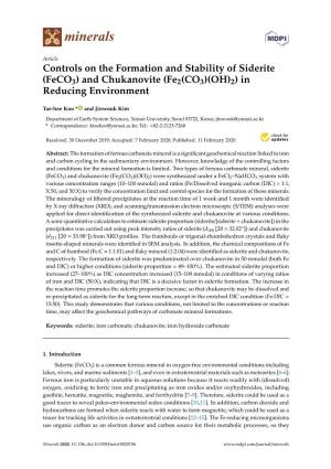 Controls on the Formation and Stability of Siderite (Feco3) and Chukanovite (Fe2 (CO3)(OH) 2) in Reducing Environment