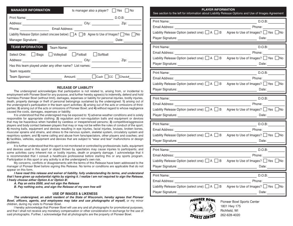 Liability Release Option