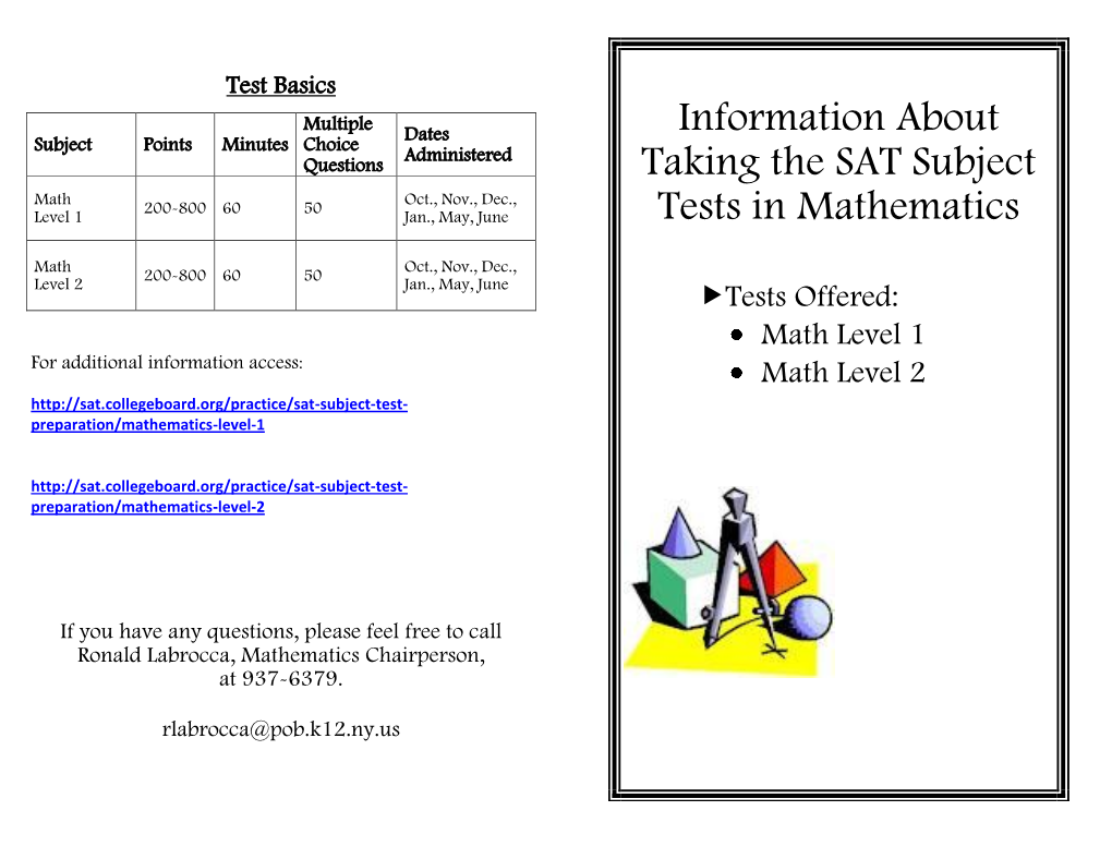Information About Taking the SAT Subject Tests in Mathematics