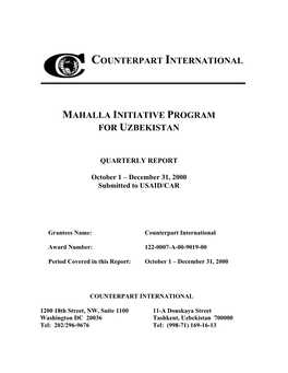 Counterpart International Mahalla Initiative Program