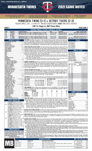 Twins Notes, 4-6 At
