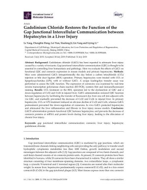Gadolinium Chloride Restores the Function of the Gap Junctional Intercellular Communication Between Hepatocytes in a Liver Injury