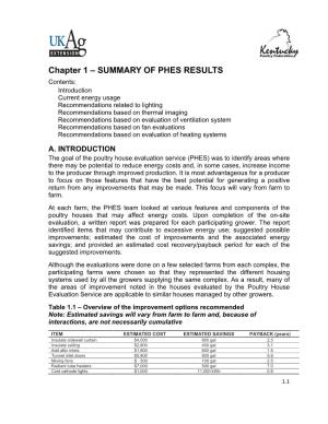 Chapter 1 – SUMMARY of PHES RESULTS