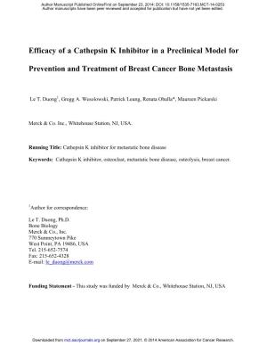 Efficacy of a Cathepsin K Inhibitor in a Preclinical Model for Prevention and Treatment of Breast Cancer Bone Metastasis
