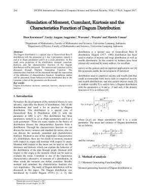 Simulation of Moment, Cumulant, Kurtosis and the Characteristics Function of Dagum Distribution