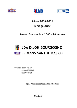 Jda Dijon Bourgogne Le Mans Sarthe Basket