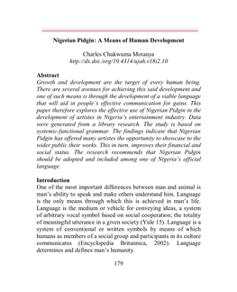 179 Nigerian Pidgin: a Means of Human Development Charles Chukwuma Motanya Abstract