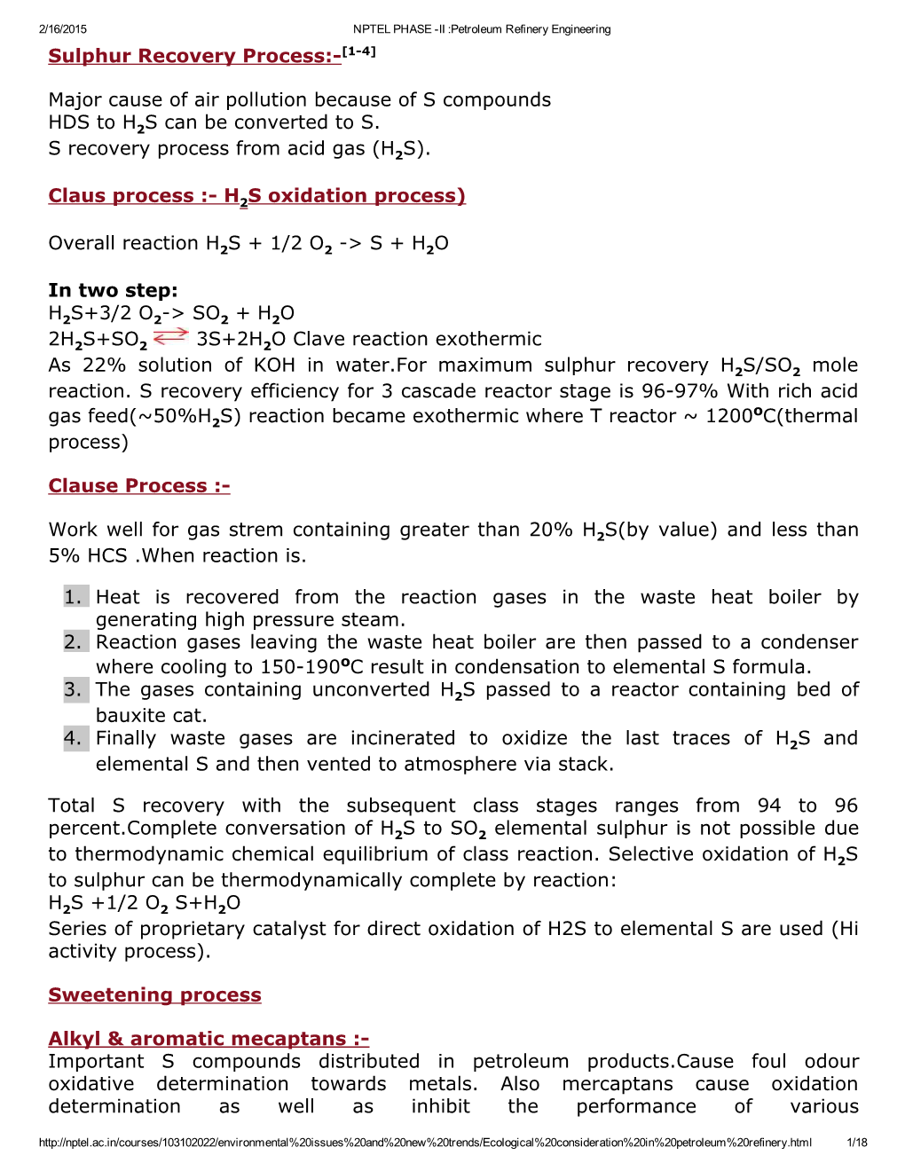 Sulphur Recovery Process:[14] Major Cause of Air Pollution Because of S