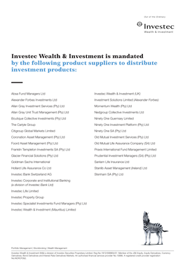 Wealth & Investment Third Party Product Providers