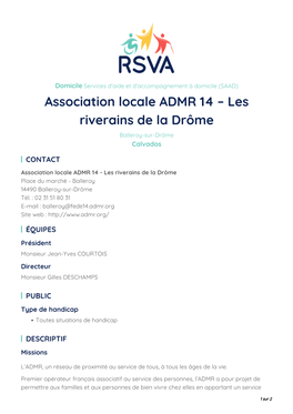 Association Locale ADMR 14 – Les Riverains De La Drôme Balleroy-Sur-Drôme Calvados