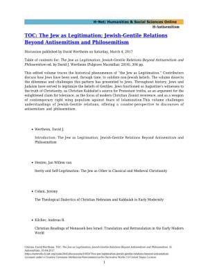 The Jew As Legitimation; Jewish-Gentile Relations Beyond Antisemitism and Philosemitism