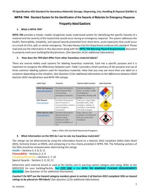 Fd Spec #25 Exhibit 1 Nfpa 704 Frequently Asked Questions