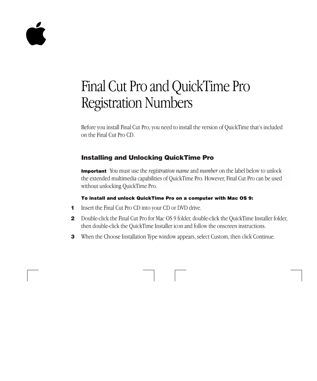 Final Cut Pro and Quicktime Prro Registration Numbers