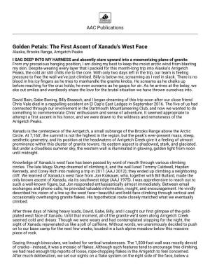 Golden Petals: the First Ascent of Xanadu's West Face