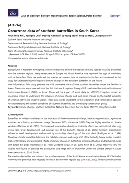 Occurrence Data of Southern Butterflies in South Korea