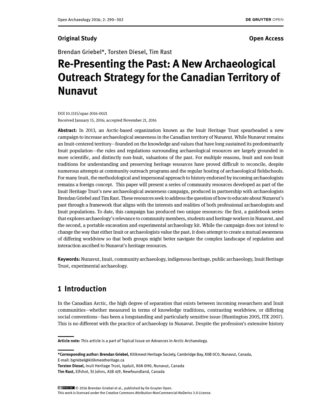 A New Archaeological Outreach Strategy for the Canadian Territory of Nunavut