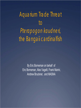 Aquarium Trade Threat to Pterapogon Kaudneri, the Bangaii Cardinalfish
