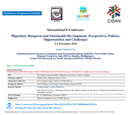 Migration, Diasporas and Sustainable Development: Perspectives, Policies, Opportunities and Challenges 2-5 November 2020