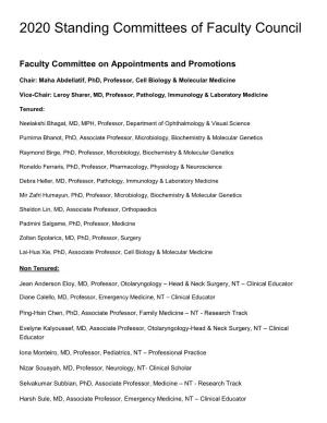 2020 Standing Committees of Faculty Council