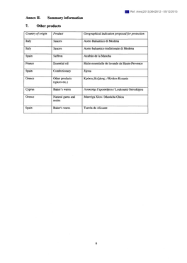 Annex II. Summary Information 7. Other Products