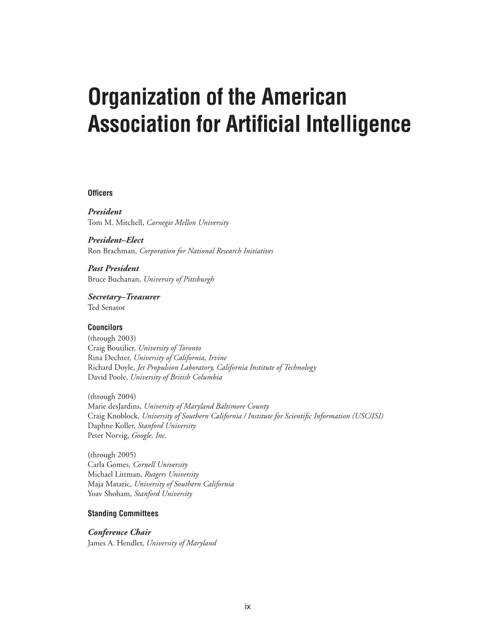 Organization of the American Association for Artificial Intelligence