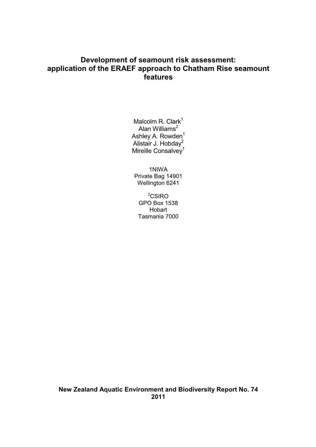 Application of the ERAEF Approach to Chatham Rise Seamount Features