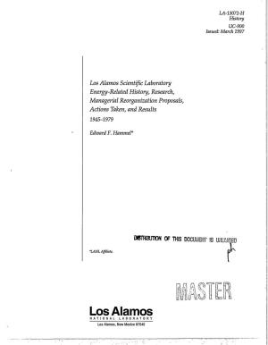 Los Alamos Scientific Laboratory Energy-Related History, Research, Managerial Reorganization Proposals, Actions Taken, and Results