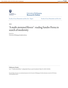 "A Multi-Stemmed Flower": Reading Sandro Penna in Search of Modernity Livio Loi University of Wollongong, Livio@Uow.Edu.Au
