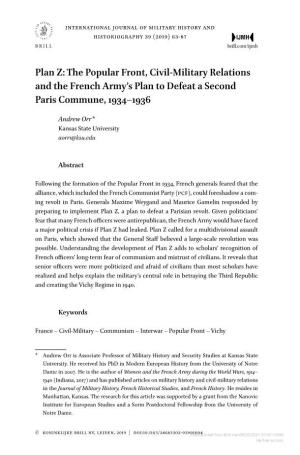 The Popular Front, Civil-Military Relations and the French Army’S Plan to Defeat a Second Paris Commune, 1934–1936