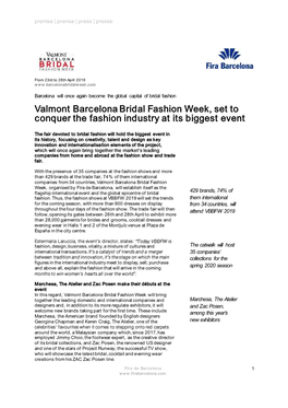 Valmont Barcelona Bridal Fashion Week, Set to Conquer the Fashion Industry at Its Biggest Event